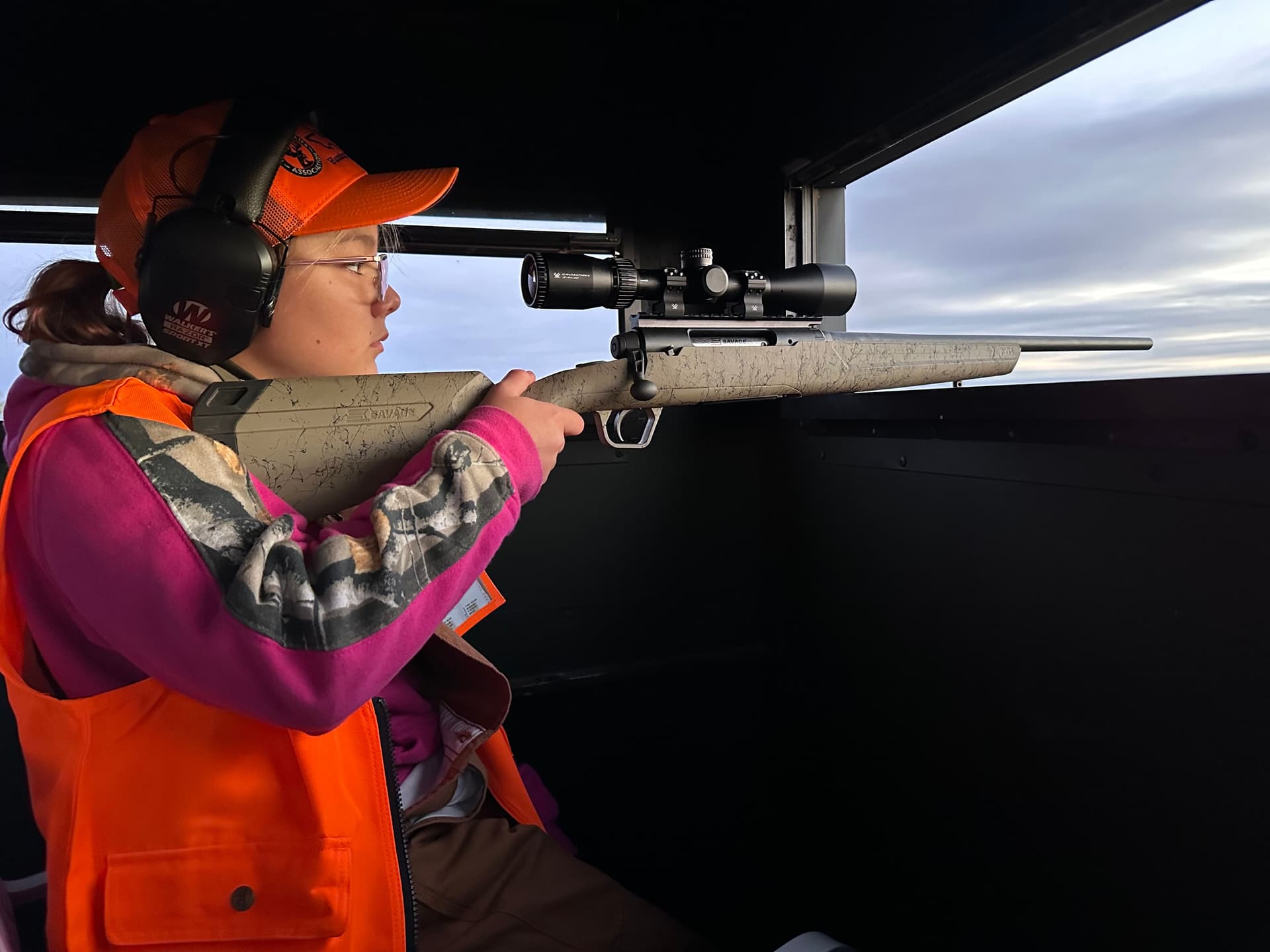 Youth hunter Arden with her first deer during a Texas Youth Hunt Program hunt in South Texas