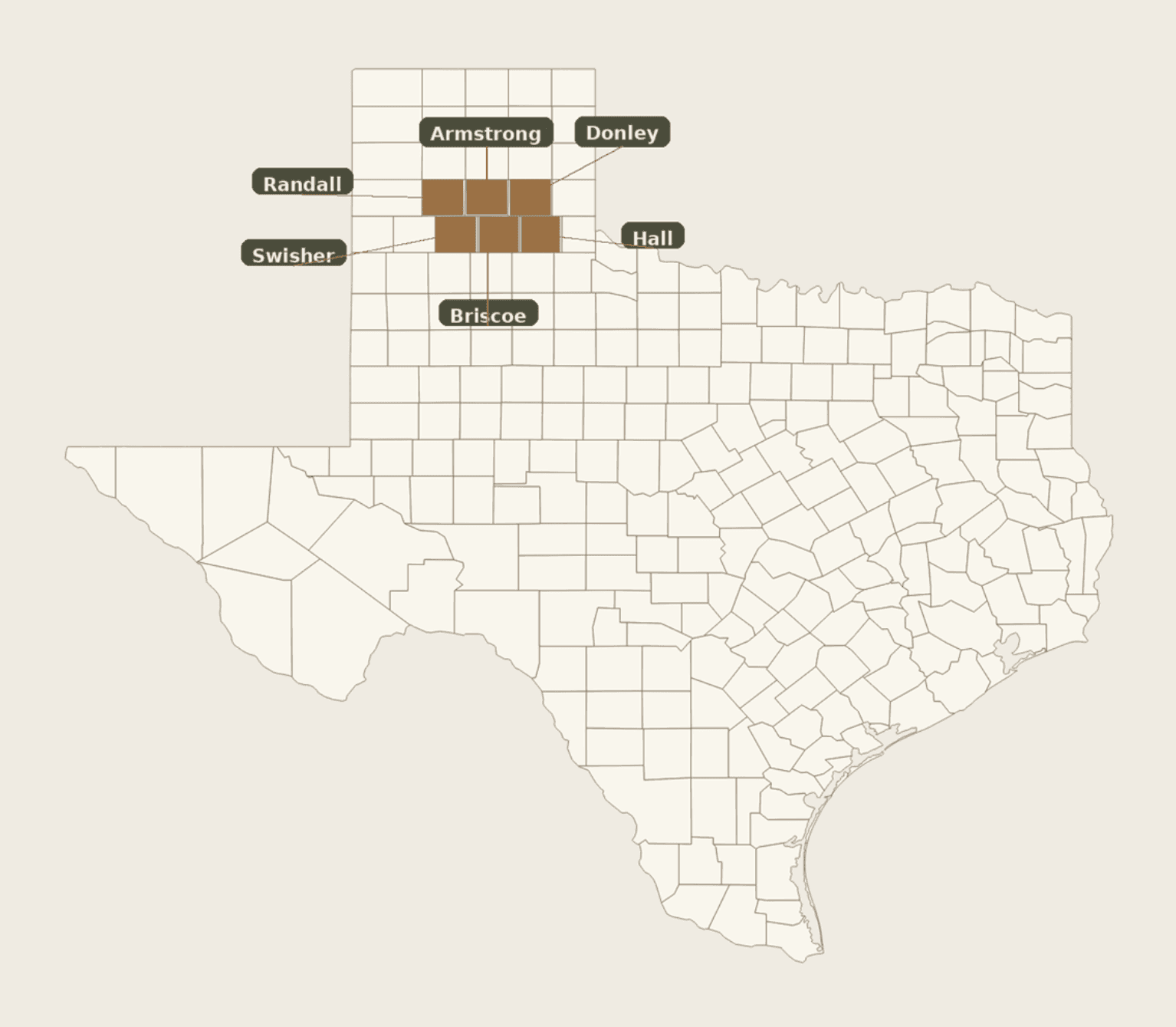 Map showing the historic JA Ranch location in the Texas Panhandle