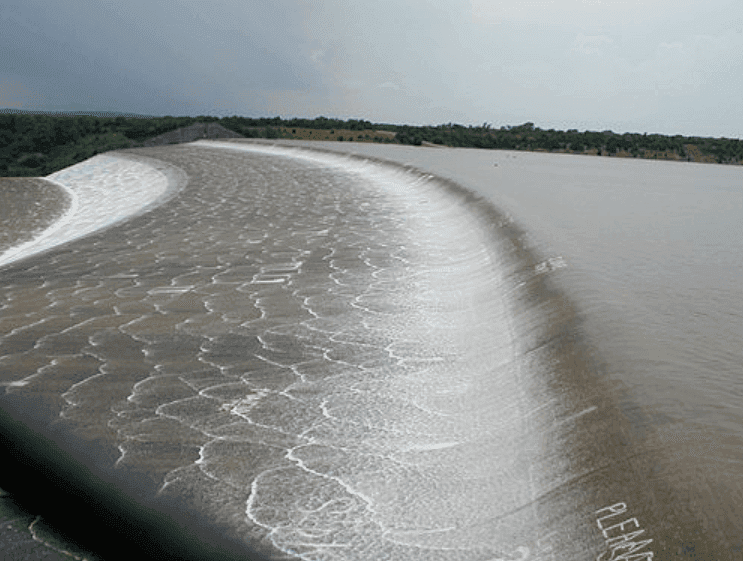 Lake Texoma flowing over the Denison Dam spillway during the historic 2007 flood